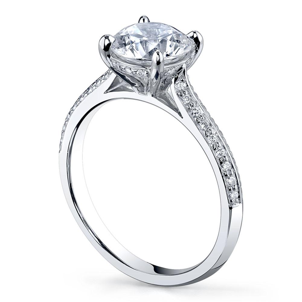 Caroline 4 claw round brilliant cut diamond solitaire ring with knife edge grain set diamond band