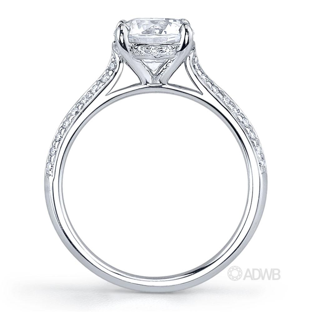 Caroline 4 claw round brilliant cut diamond solitaire ring with knife edge grain set diamond band