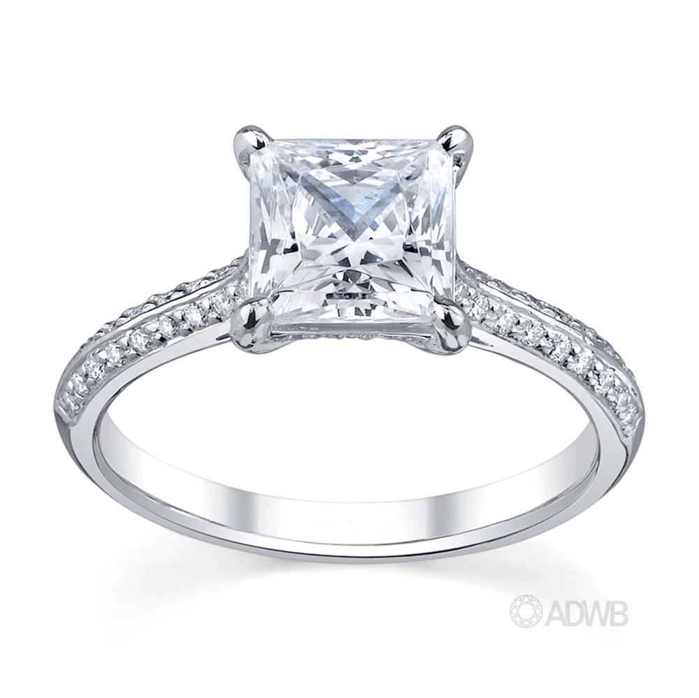 Australian Diamond Broker - Regal princess cut diamond ring with grain set diamond knife edge band