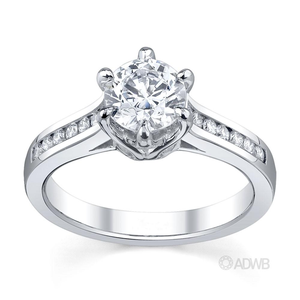 Australian Diamond Broker - Elegant 6 claw round brilliant cut diamond solitaire ring with channel set band