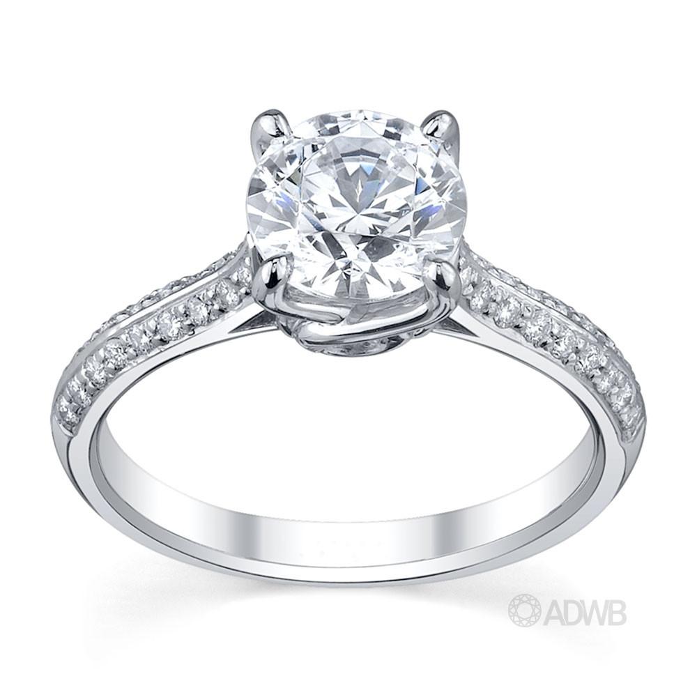 Australian Diamond Broker - Elegant 4 claw round brilliant cut diamond solitaire ring with knife edge grain set diamond band