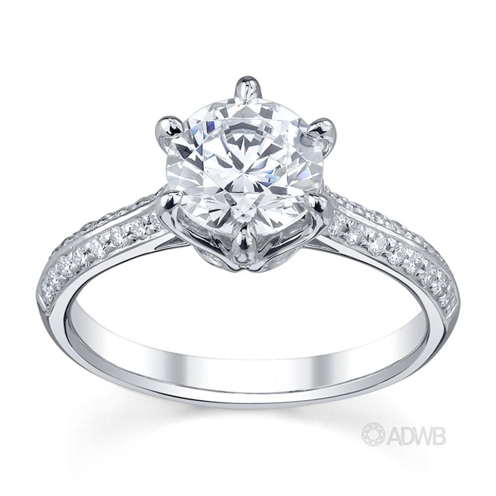 Australian Diamond Broker - Elegant 6 claw round brilliant cut diamond solitaire ring with grain set diamond band