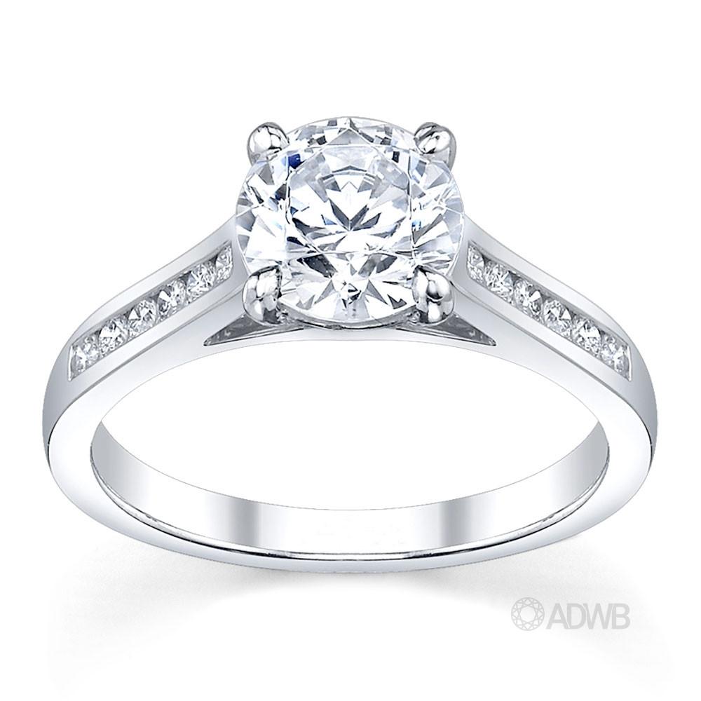 Australian Diamond Broker - Caroline 4 claw round brilliant cut diamond solitaire ring with round brilliant cut channel set diamond