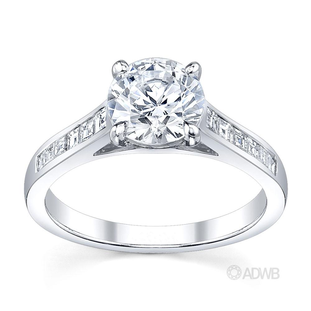 Australian Diamond Broker - Caroline 4 claw round brilliant cut diamond solitaire ring with princess cut channel set diamond