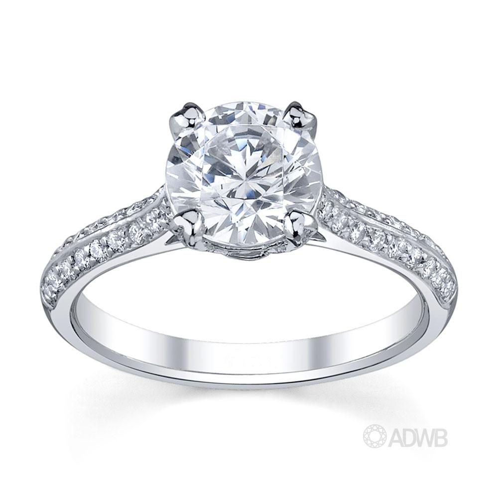 Australian Diamond Broker - Harley 4 claw round brilliant cut diamond solitaire ring with grain set diamond knife edge band