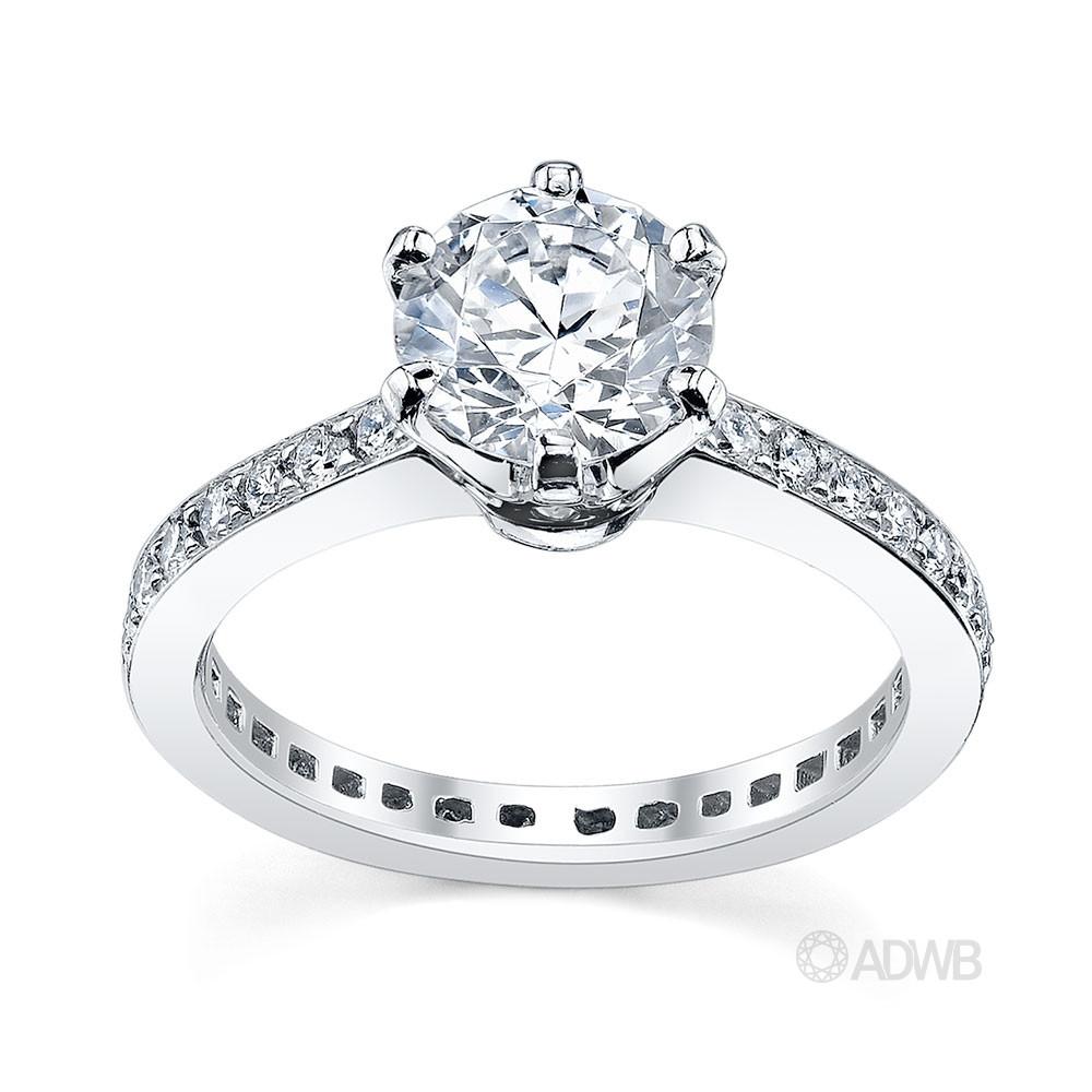 Australian Diamond Broker - Tiff 6 claw round brilliant cut diamond solitaire ring with full circle grain set diamond band