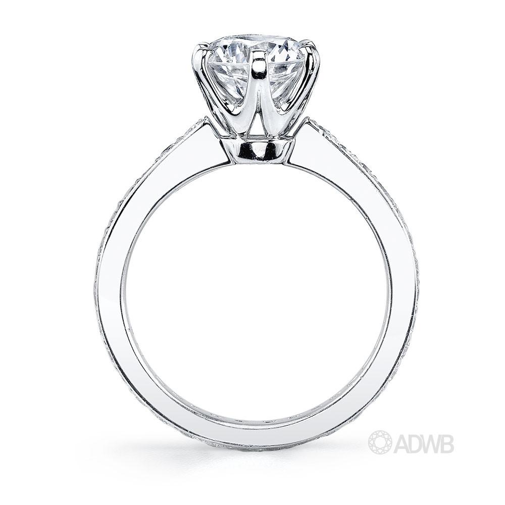 Tiff 6 claw round brilliant cut diamond solitaire ring with full circle grain set diamond band