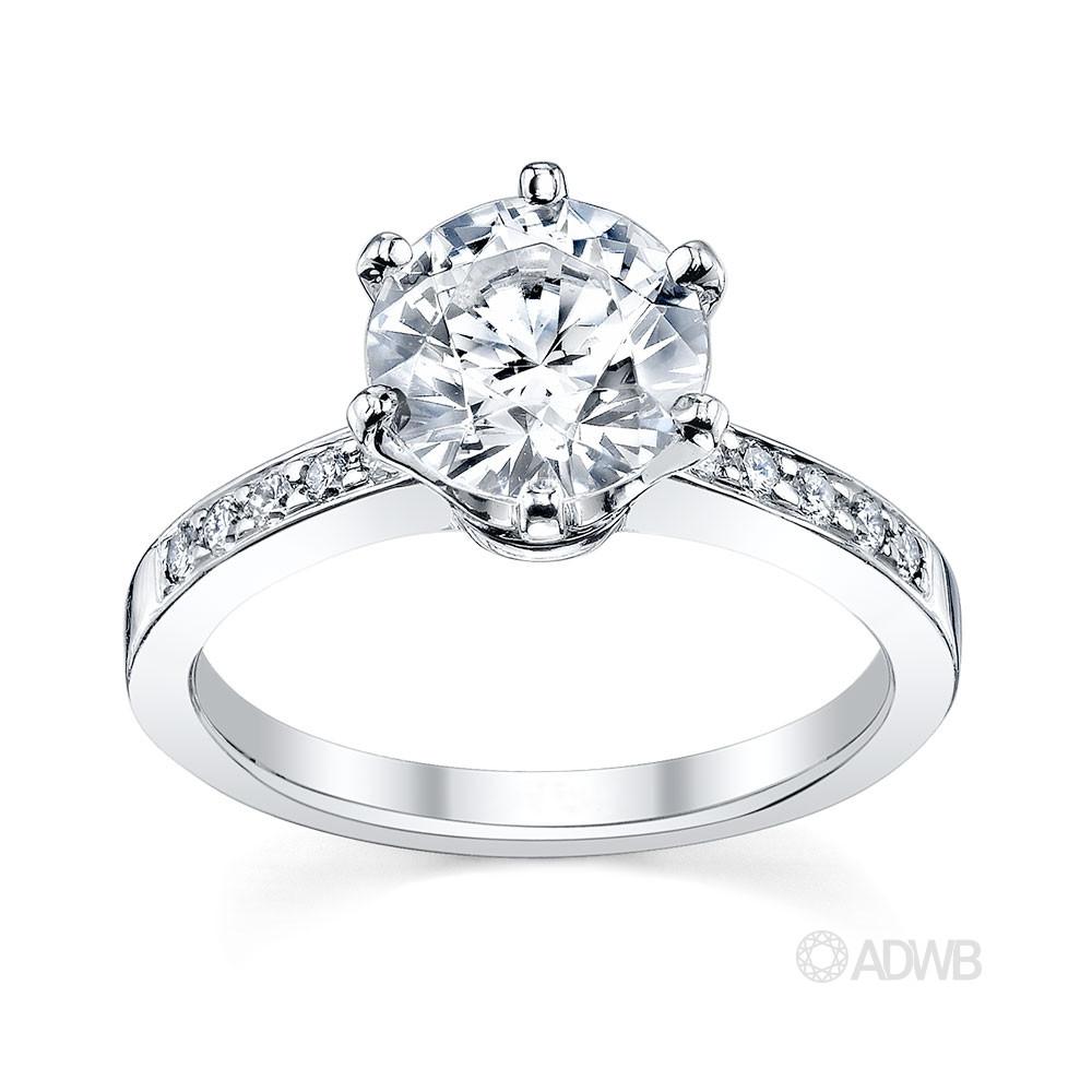 Australian Diamond Broker - Tiff 6 claw round brilliant cut diamond solitaire ring with grain set diamond band