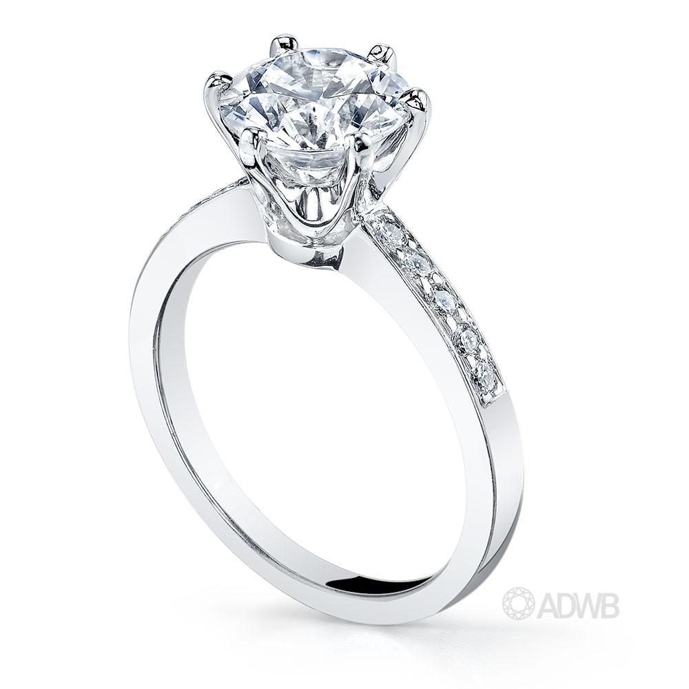Tiff 6 claw round brilliant cut diamond solitaire ring with grain set diamond band