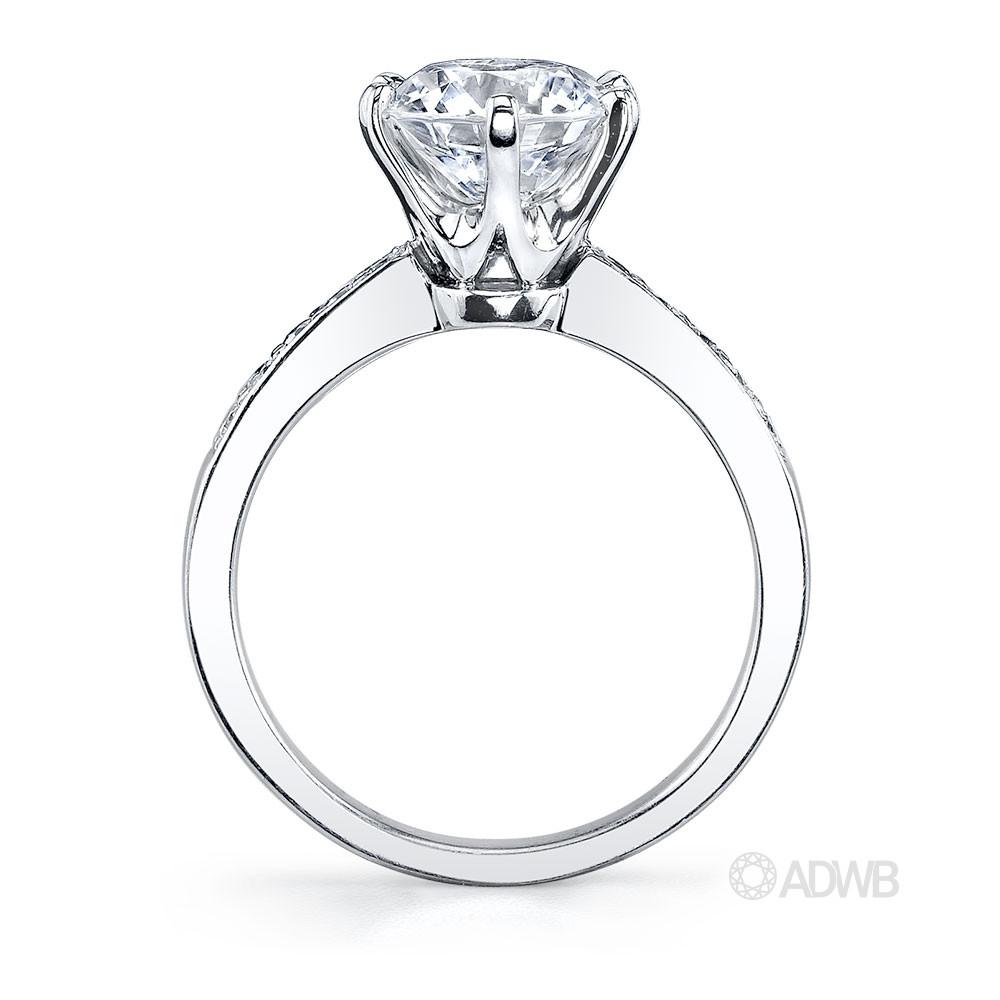 Tiff 6 claw round brilliant cut diamond solitaire ring with grain set diamond band