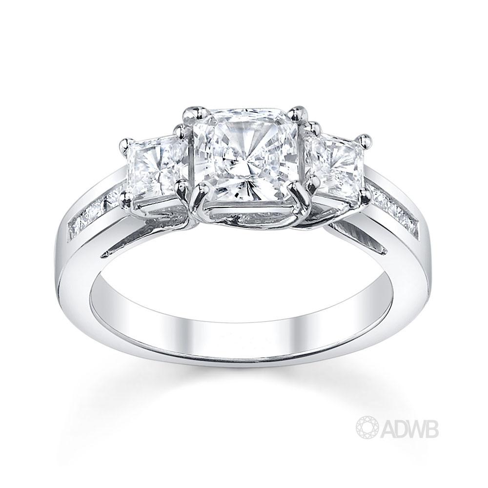 Australian Diamond Broker - Classic 3 stone princess cut diamond ring with princess cut channel set band