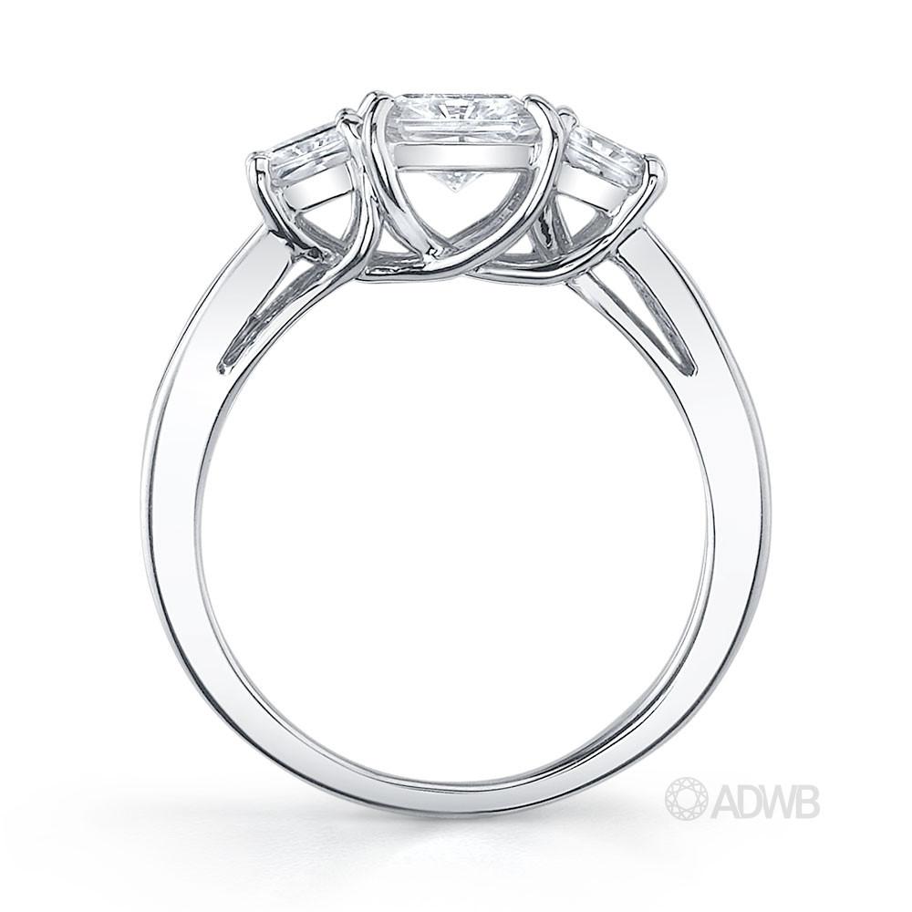 Classic 3 stone princess cut diamond ring with princess cut channel set band