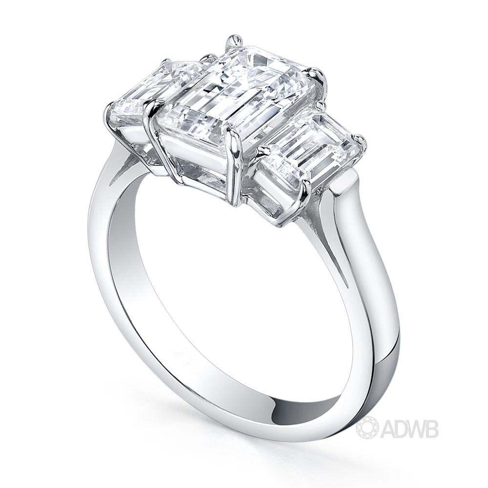 Emerald cut 3 stone diamond ring