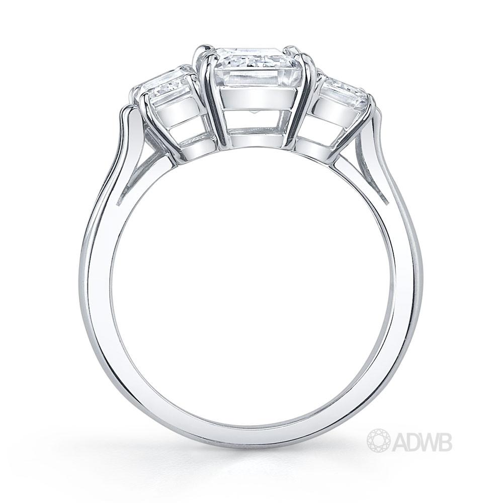 Emerald cut 3 stone diamond ring