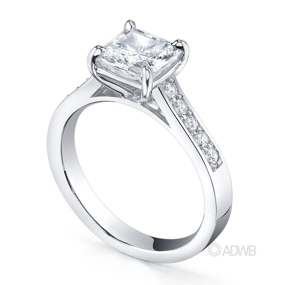 Classic Princess cut diamond ring-grain set diamond band