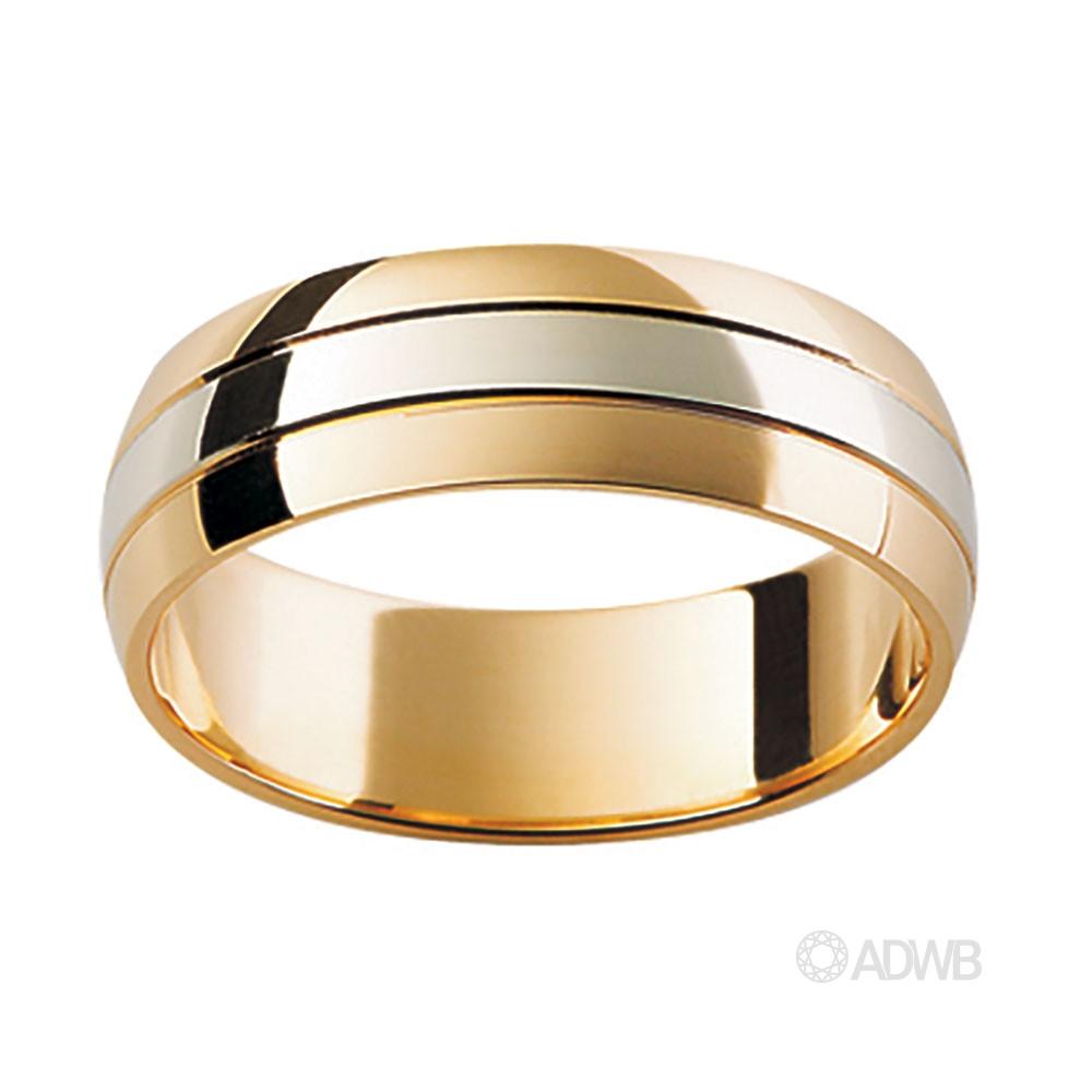 Australian Diamond Broker - 18ct Yellow and White Gold Domed Grooved Band
