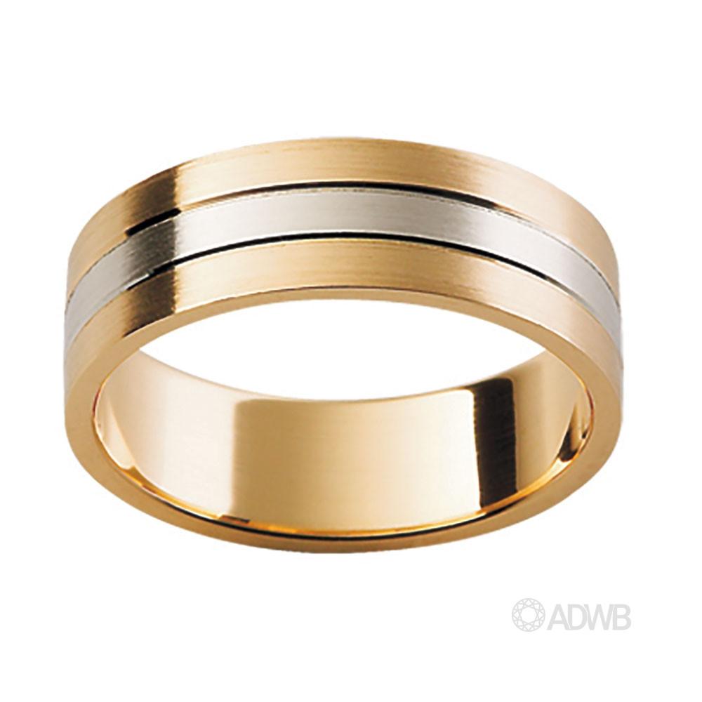 Australian Diamond Broker - 18ct White and Yellow Gold Matt Finish Two Groove Flat Band