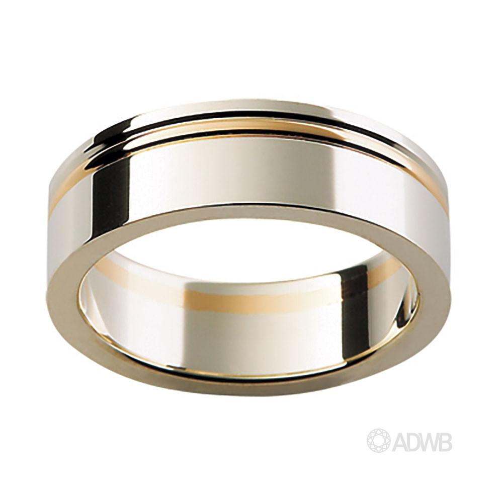 Australian Diamond Broker - 18ct White and Yellow Gold Flat Band with Strip