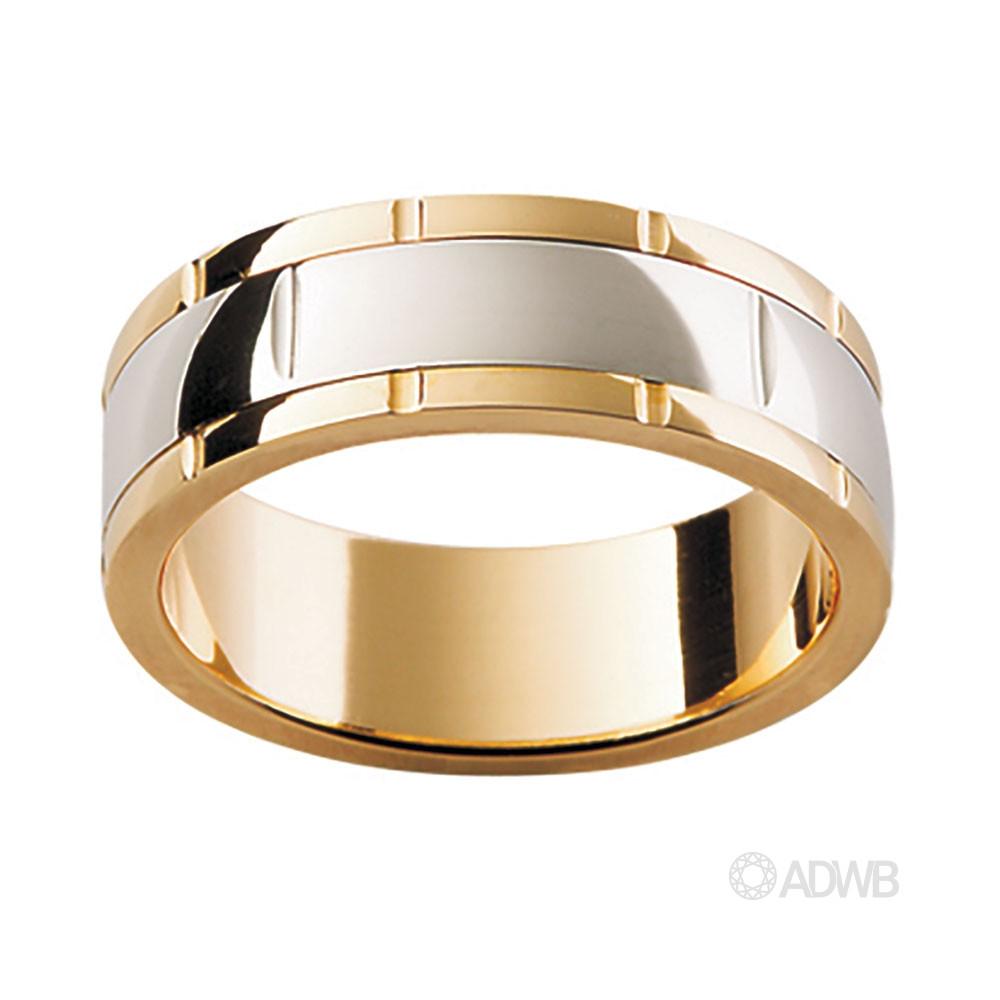 Australian Diamond Broker - 18ct Yellow and White Gold with Patterned Edge Design