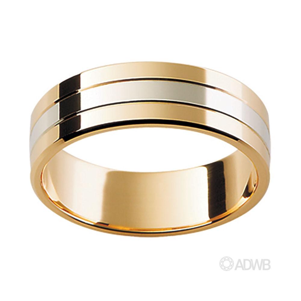 Australian Diamond Broker - 18ct White and Yellow Gold Two Groove Flat Band