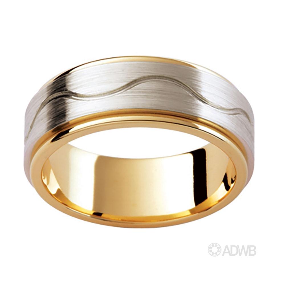 Australian Diamond Broker - 18ct White and Yellow Gold band with Swirling Groove