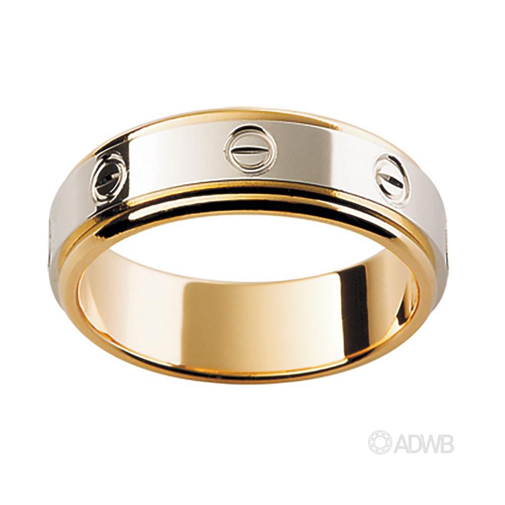 Australian Diamond Broker - 18ct White and Yellow Gold Band with Screw Design