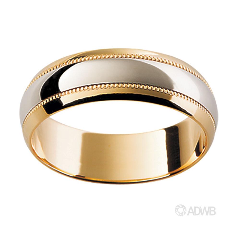 Australian Diamond Broker - 18ct White and Yellow Gold Band with Etched Pattern
