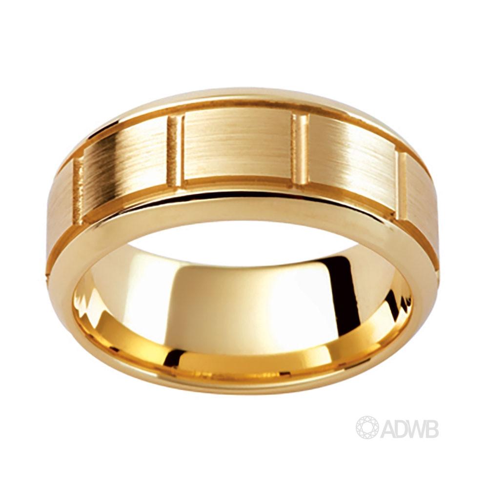 Australian Diamond Broker - 18ct Yellow Gold Grooved Side Bar Ring