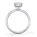 Zara round brilliant cut diamond solitaire ring with pave set diamond band