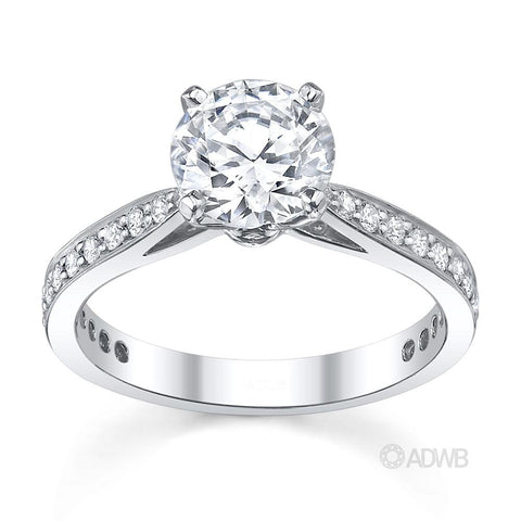 Australian Diamond Broker - New York 4 claw round brilliant cut diamond solitaire ring with grain set diamond band