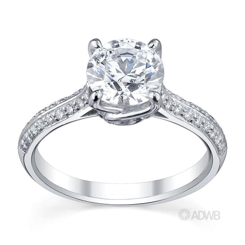 Australian Diamond Broker - Elegant 4 claw round brilliant cut diamond solitaire ring with knife edge grain set diamond band
