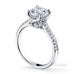 Elegant 4 claw round brilliant cut diamond solitaire ring with knife edge grain set diamond band