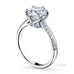 Elegant 6 claw round brilliant cut diamond solitaire ring with grain set diamond band