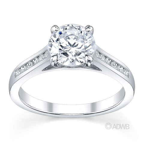 Australian Diamond Broker - Caroline 4 claw round brilliant cut diamond solitaire ring with round brilliant cut channel set diamond