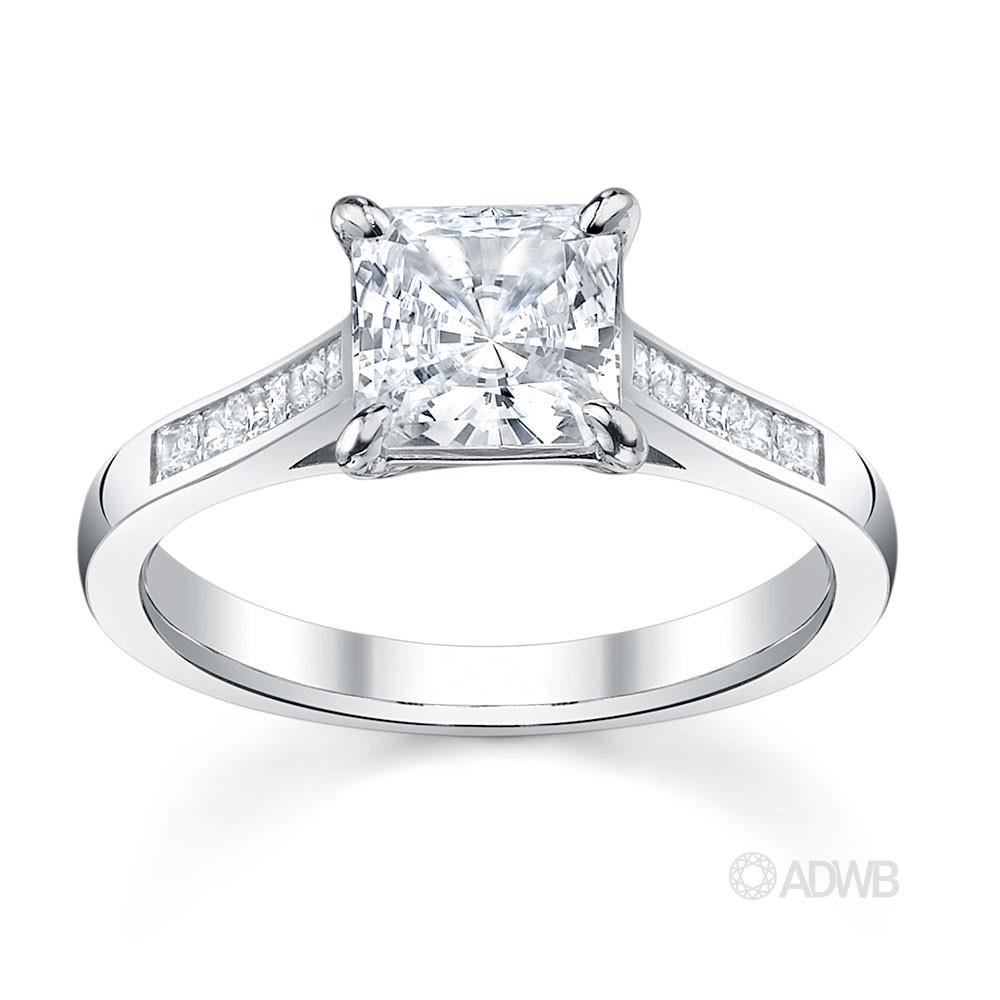 Classic Princess cut diamond ring with channel set diamond band - icenv