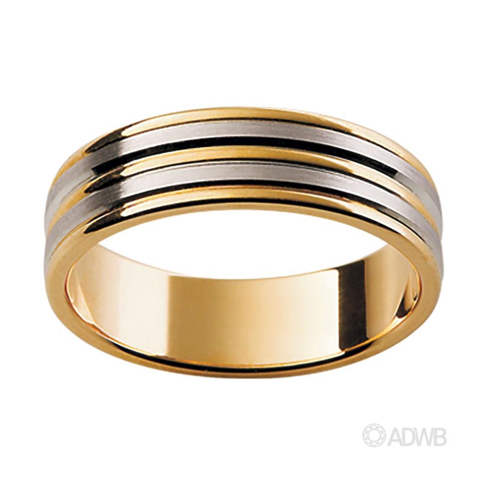 Australian Diamond Broker - 18ct White and Yellow Gold Raised Bar Band