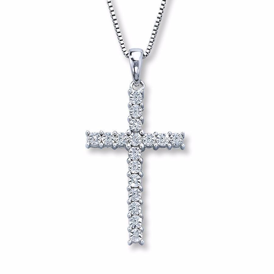 18ct white gold round brilliant cut diamond cross