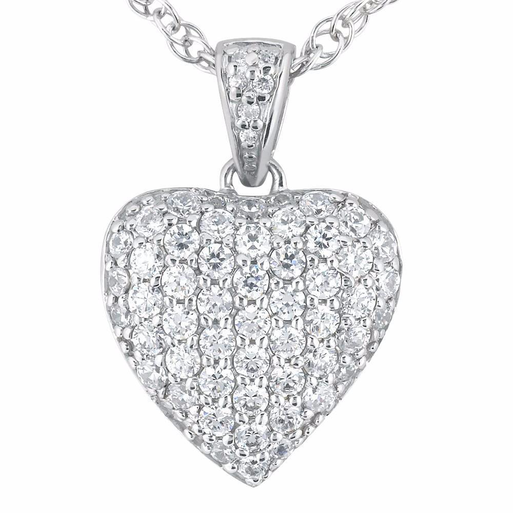 18ct white gold round brilliant cut diamond heart shaped pendant
